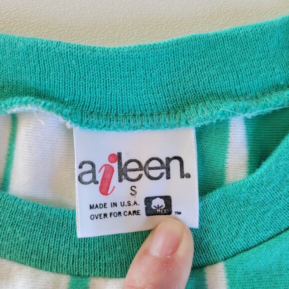 Vintage Aileen Turquoise and White Striped Sweater Shirt Top Size Small - Picture 2 of 7